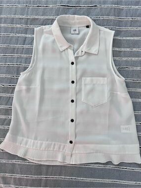 CAbi White Sleeveless Button-Down Top with Pleated Hem